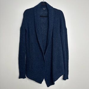 Theory Dark Blue Speckle Wool Mohair Angora Chunky Knit Open Front Shawl Sweater